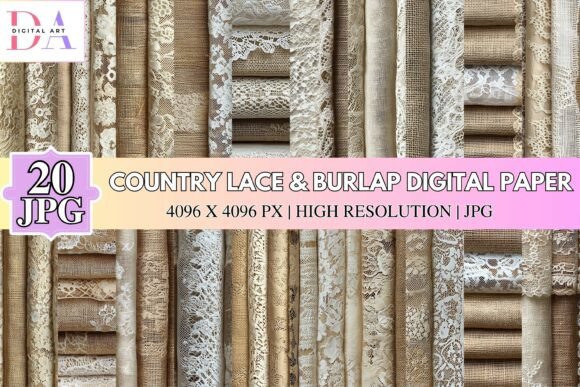 Bring Rustic Charm and Timeless Elegance to Your Creative Projects with Country Lace Burlap Digital Paper
