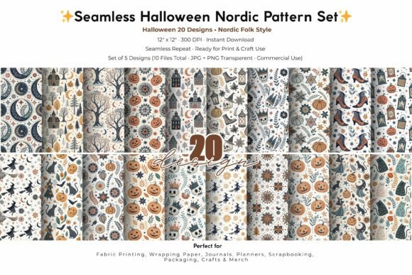 Cozy Scandinavian Twist: The Nordic Halloween Folk Mix Set 20 Design for Creative Projects