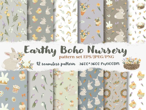 Earthy Boho Nursery Seamless Pattern Set: A Versatile Digital Asset for Creative Projects