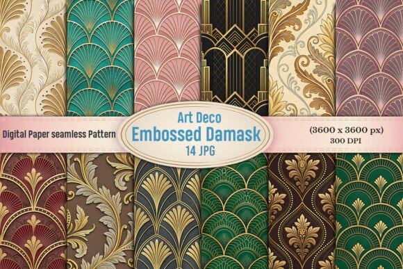 Embossed Damask Digital Paper Bundle