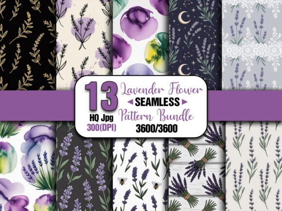 Lavender Flower Seamless Pattern Pack