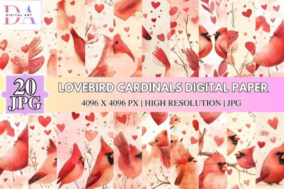 Lovebird Cardinals Digital Paper
