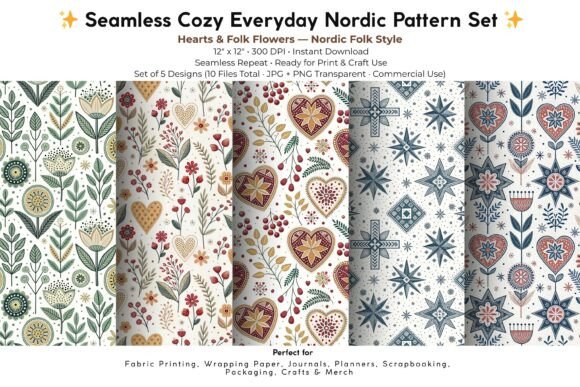 Nordic Hearts Folk Flowers Set