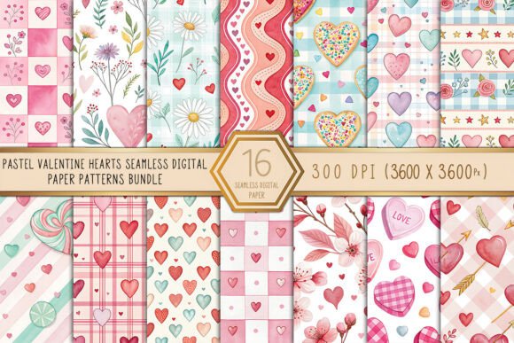Pastel Valentine Hearts Digital Paper