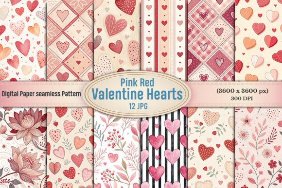 Pink Red Valentine Hearts Digital Paper