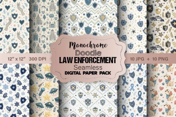 Police Monochrome Doodle Seamless Kit: A Creative Touch for Law Enforcement-Themed Projects