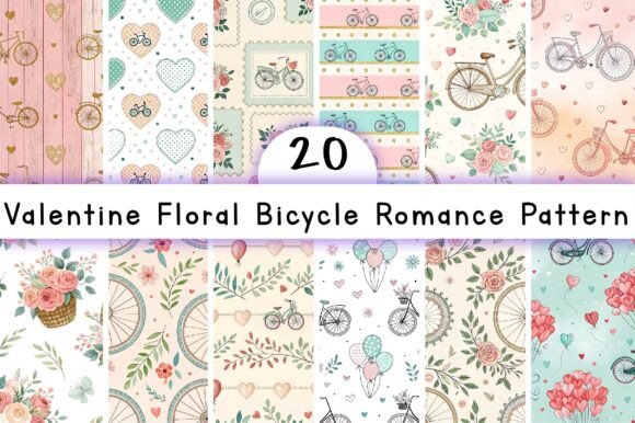 Valentine Floral Bicycle Romance Pattern