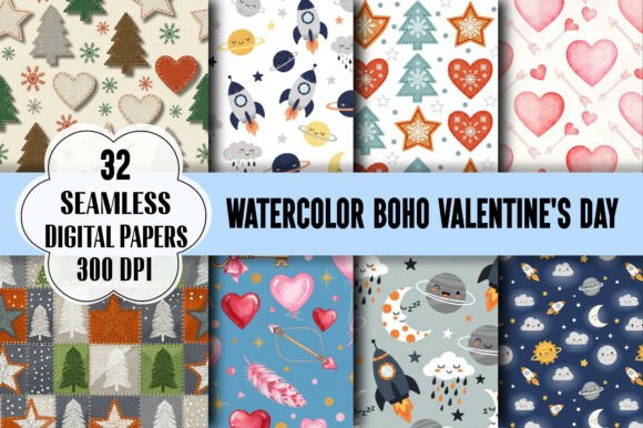 Watercolor Boho Valentine's Pattern