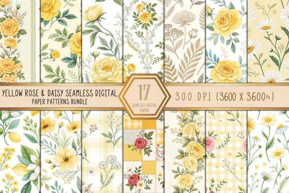 Yellow Rose Daisy Seamless Digital Paper for Creative Projects